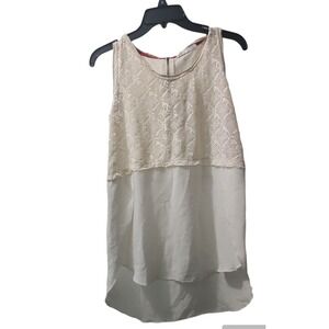 Jolt Lace Tank Top Sleeveless‎ High Low Hem Casual Blouse Cream Size S